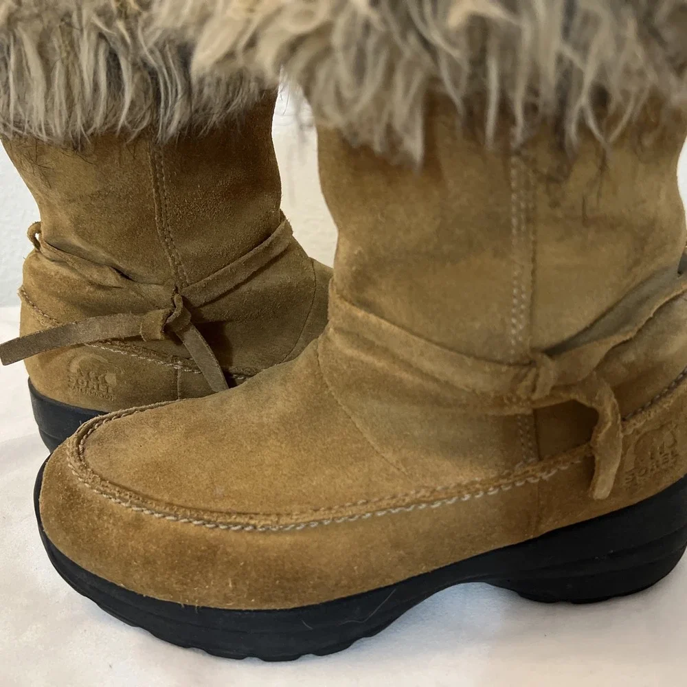 Sorel Womens Brown‎ Northern Lite Snow Waterproof Suede Faux Fur Boots Size 7